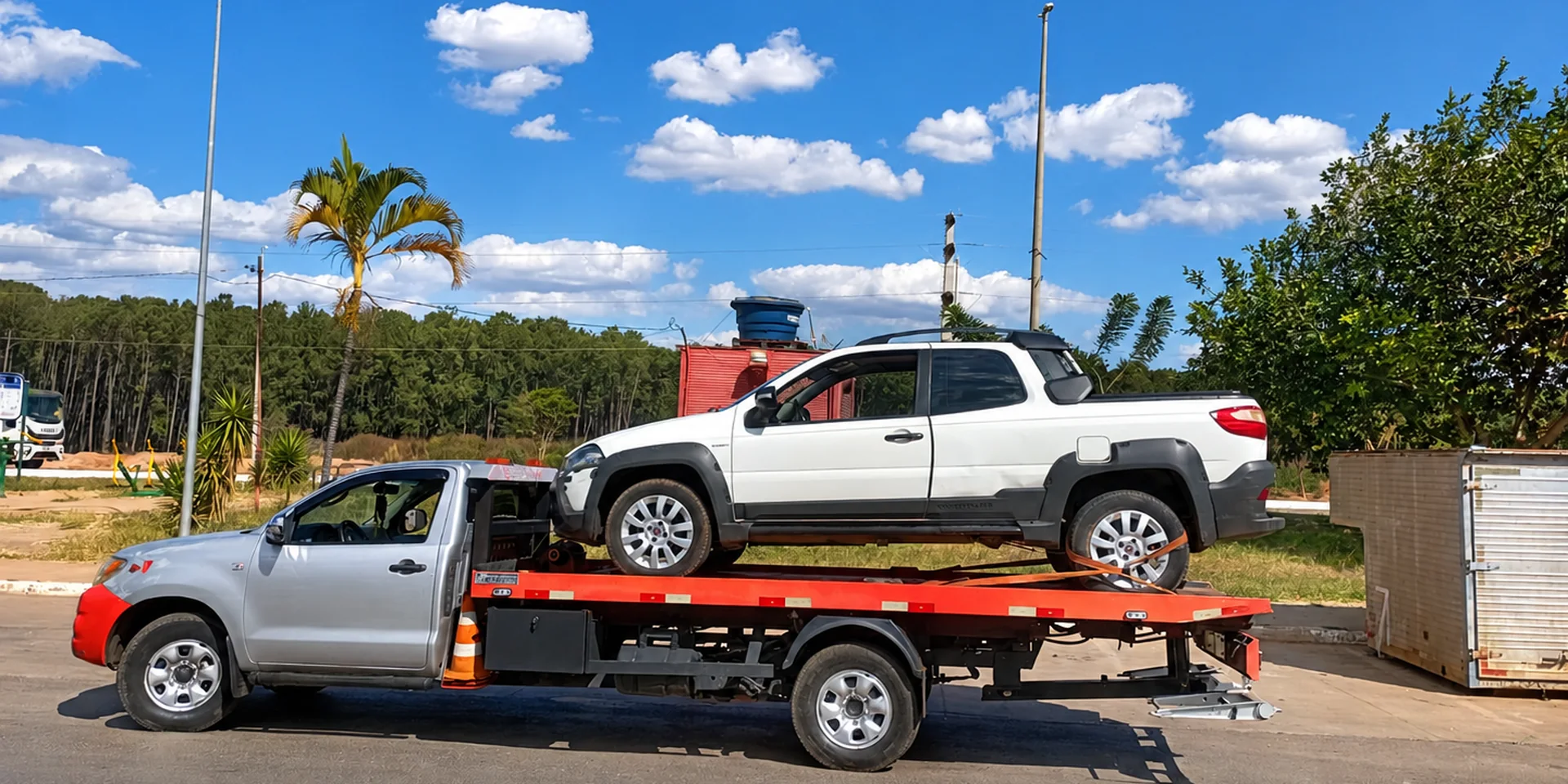 Caminhonete transportada em guincho da Rota DF